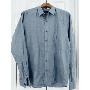 Theory Men’s L Long Sleeve Shirt Gray Navy Blue Checkered Casual Button Down